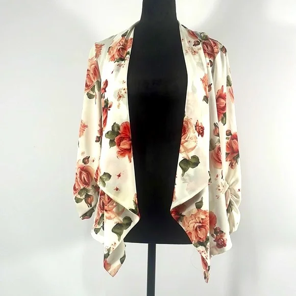 Windsor Flower open Blazer, size Medium, white, multi colored, - Picture 1 of 7
